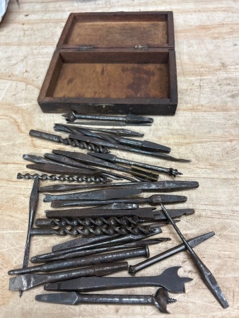 Assorted Drill Bits in Wooden Box
