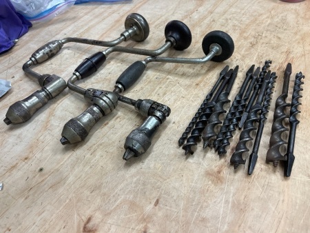3x Ratcheting Bit Braces (2 Tough brand) and Assorted Bits