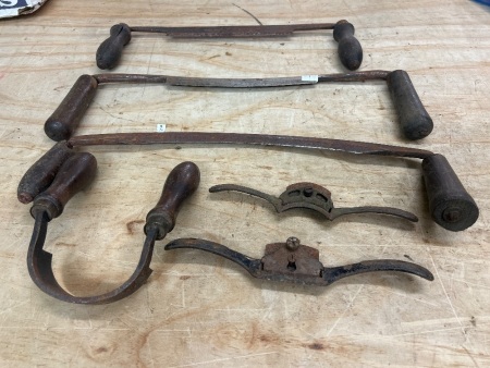 3 Forged Draw Knives and Coopers Scorp + 2 Spoke Shaves
