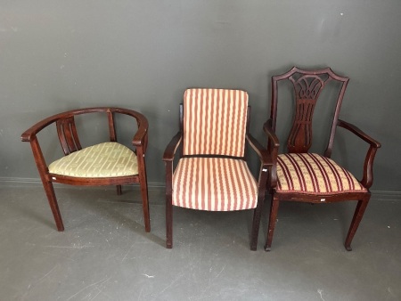3 x Different Styled Vintage Occasional Chairs