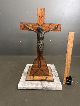 Matchstick Crucifix Depicting Jesus on Marble Base