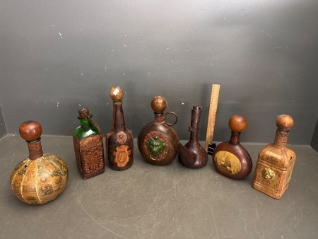 Selection of Spanish & Italian Leather Bound Decanters & Carafes