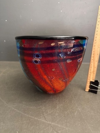 Beautiful Hand Blown Art Glass Bowl - Multi Colour Swirl