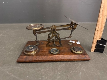 Antique Set of Postal Scales with Weights - Brass