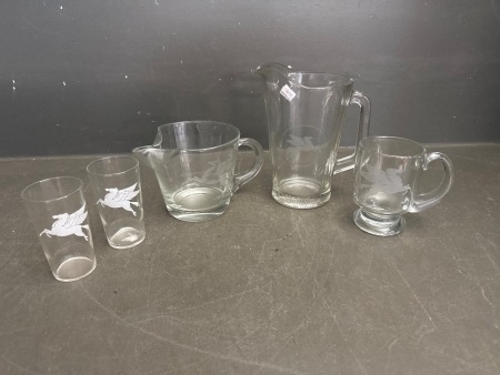 Mobil Oil 1950s Flying Pegasus Water Jugs & Glasses