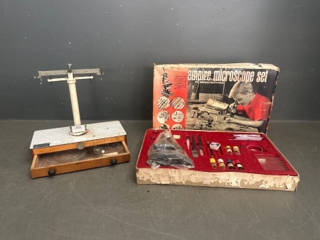 Vintage Scientific Lot inc. Empire Microscope Set & Scales
