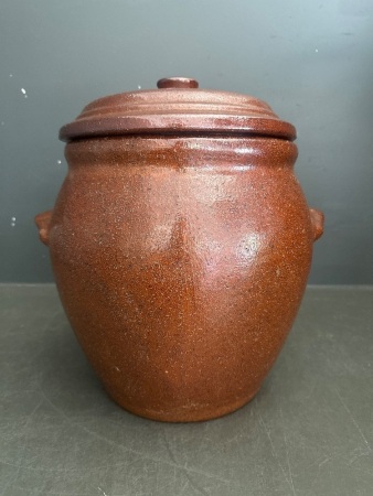 Large Handmade Brown Glaze Lidded Bread Pot possibly Bendigo Pottery