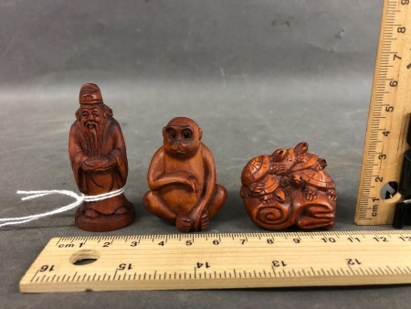 3 Carved and Signed Boxwood Netsuke