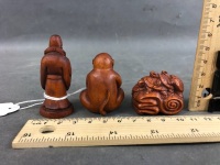 3 Carved and Signed Boxwood Netsuke - 3