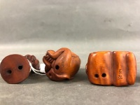 3 Carved and Signed Boxwood Netsuke - 5