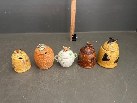 5x Vintage Ceramic Honey Pots