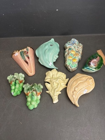 8x Art Deco Wall Vases