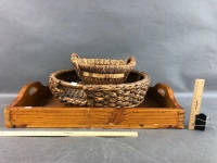 Timber Tea Tray + 2 Woven Baskets - 2