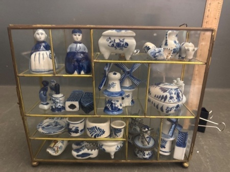 Delfts Blue Hand Painted Trinkets in display case
