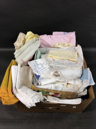 Large Box Lot of Asstd Linen & Doilies