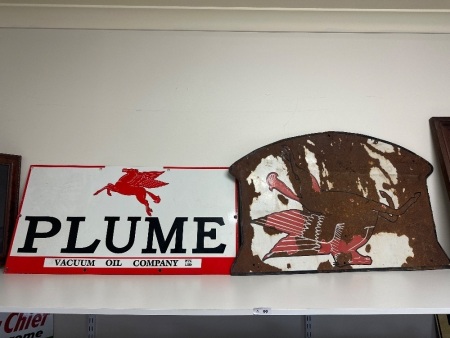 2 Plume Enamel Signs - app 900 x 440
