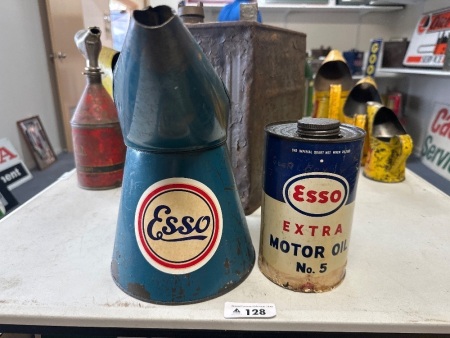 Esso Motor Oil Half Gallon Oil Pourer And Oil Tin