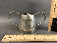 Walker & Hall Repousse Sterling Silver Petis Four Bowl, Fretwork Sterling Silver Bowl + Indian Silver Loving Cup - 13