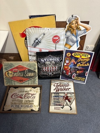 Large Lot of Mixed Metal signs & Mirrors