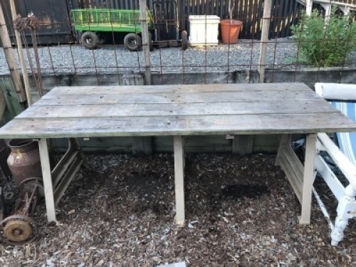 Large Solid Hardwood Industrial Style Table with Heavy Cast Iron Legs