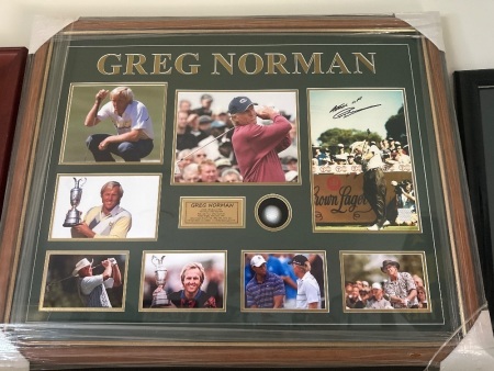 Greg Norman Signed Photo Board & Golf Ball