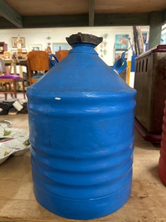Vintage Corrugated Petrol Tin with Brass Lids