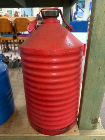 Vintage Corrugated Petrol Tin with Brass Lids