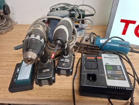 Electric Tools Inc Jigsaw - Sander - Grinder and 2 Battery Panasonic Drills with Charger