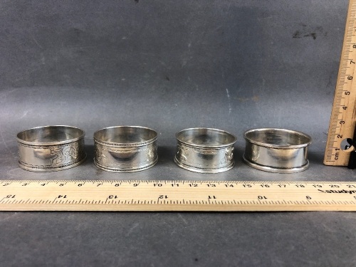 4 x Antique Sterling Silver Napkin Rings - 45.5g in Total