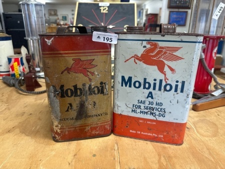 2 x Vintage Mobile Oil Tins
