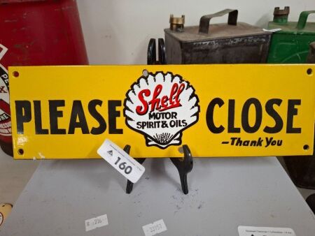 Shell Please Close Enamel Sign