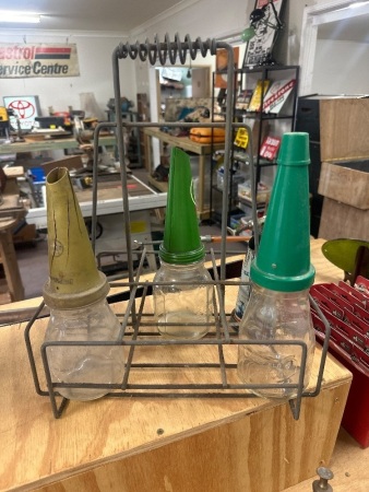 Oil Rack with 3 x 1 pt Bottles - 1 with tin Pourer plus Penrite top