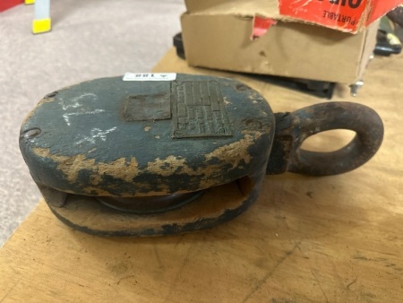 Vintage Wooden Pulley Block with Brass Plaque
