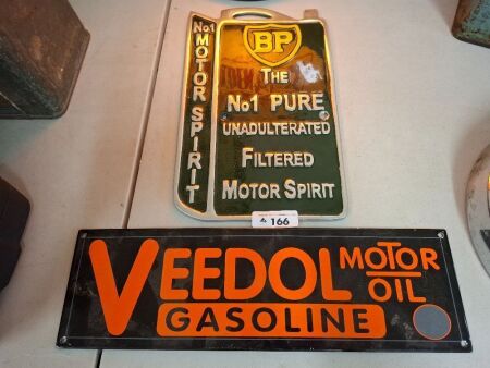 Cast Alloy BP Plaque and Veedol Motor Oil Enamel Sign