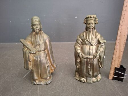 2x Vintage Brass Asian Statue Money Banks
