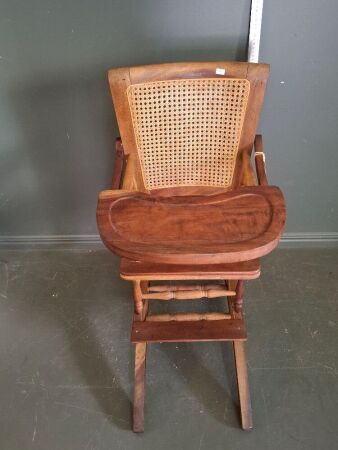 Antique Timber and Rattan High Chair