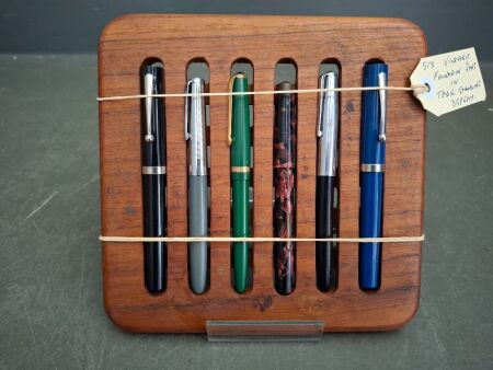 6x Vintage Fountain Pens in Teak Standing Display