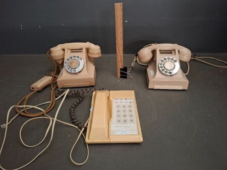 3x Vintage Bone Coloured Telephones