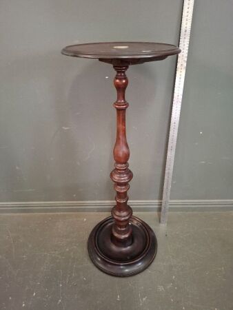 Turned Wooden Plant Stand with 1938 One Crown Commonwealth of Australia Inlaid Coin