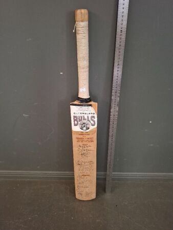 Vintage Signed Cricket Bat - QLD Bulls v WA Warriors 13/02/2004