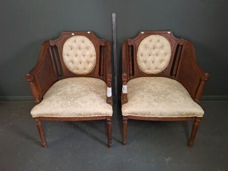 2 x Antique Cane Accent Chairs with Applied Carvings