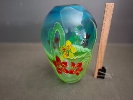 Large Floral Artglass Vase&nbsp;