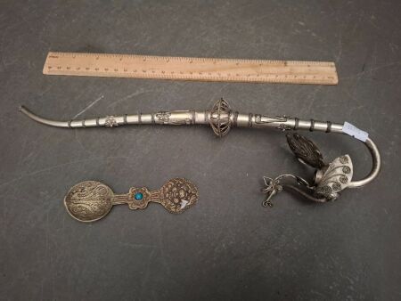 Chinese Peacock Pipe and Tibetan Medicine Spoon