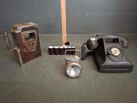 Vintage Pack with Sculptoscope, Coin Holder Vintage Torch light and Vintage Dial Phone