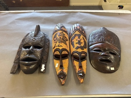 4 Wooden Tribal Masks