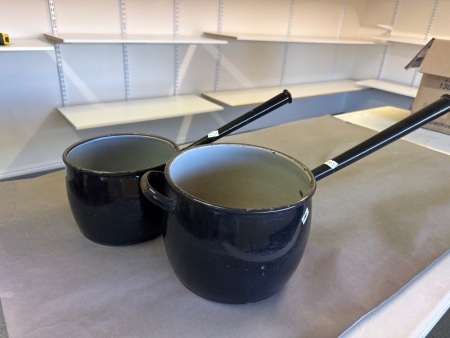 Pair Vintage Enamel Cooking Pots