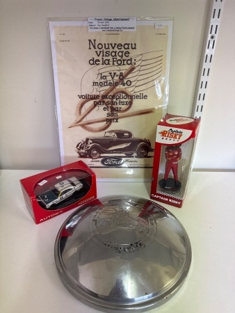 Captain Risky, Vintage Ford French Advertising Poster, Auto Art Model Car Holden & Holden Hubcap