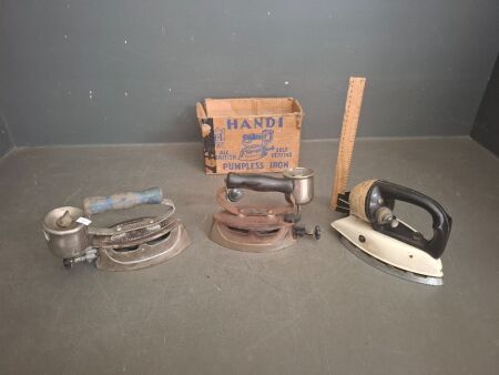 3x Vintage Irons - 1x In Original Box