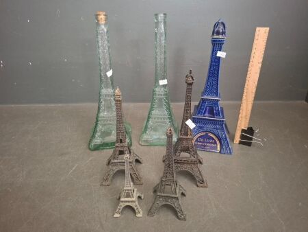 Collectable Limoges Eiffel Tower Cognac Decanter + Glass Bottles + Figurines&nbsp;