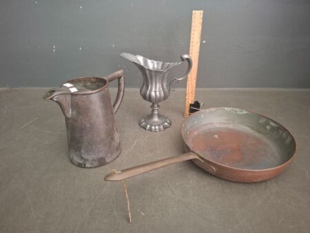 Vintage Paramount Plate Creamer + Copper Saucepan + Vintage Peliro Jug